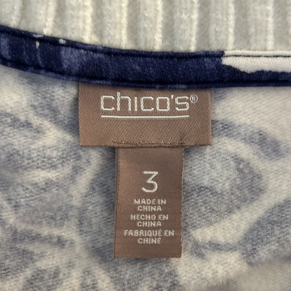 Chico's Super Soft Cowl Neck Long Sleeve Blue & White Floral Top Size XL - Picture 5 of 6